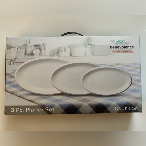 Benevolence 3 Piece Platter Set White Stoneware 12”, 14”, 16” - New in Box - Picture 1 of 3